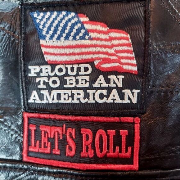 BUFFALO PLATE Leather Moto Motorcycle Biker Jacket Patches Full Zip - Picture 8 of 10